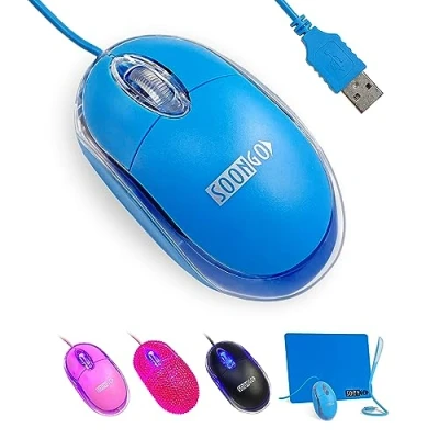 Image of SOONGO Kinder Maus Mini USB Ergonomische Mäuse for Optische Computer Kompatibel mit Laptop PC Desktop Windows 7/8/10 / XP Vista und Mac blau Farbe 1600DPI 1.5M by