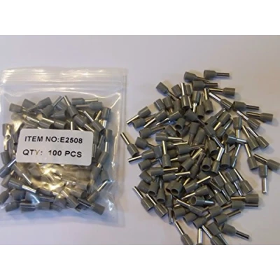 Image of 2.5mm CORD END BOOTLACE FERRULE TERMINALS (GREY FOR cable) 100 PACK