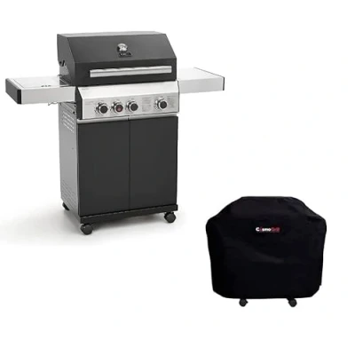 Image of CosmoGrill Gas Barbecue 3+1 Premium Black Range, Outdoor BBQ Grill with Sear &amp; Ring Side Burner (Barbecue Weatherproof Cover)