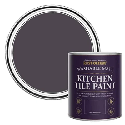 Image of Rust Oleum Purple water resistant Kitchen Tile Paint in Matt Finish Grape Soda 750ml