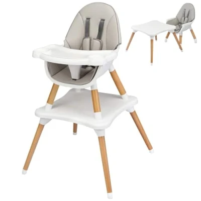 Image of Maxmass 4 in 1 Baby High Chair, Toddler Booster Seats with Removable Tray, PU Cushion and Safety Strap, Convertible Infant Dining Chair Table Set (Gray)