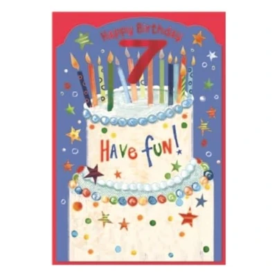 Image of Age 7 Boy Birthday Card on Zip Wire with Stars &amp; Red 7.75&quot;x5.25&quot;
