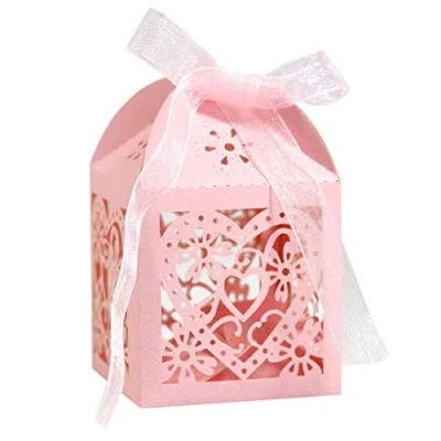Image of 50 Pcs Love Heart Carved Hollow Wedding Favour Boxes Sweet Gift Box Chocolate Candy Treat Bridal Shower Party Decoration