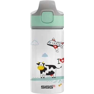 Image of Sigg Aluminium Kids Water Bottle Miracle I Love Switzerland With Straw Leakproof Lightweight BPA Free Climate Neutral Certified School &amp; Sports White 0.4L