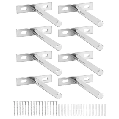Image of QWORK® 8 Pack Floating Shelf Bracket 4 Inch 100mm Heavy Duty Hidden Concealed Wall Brackets with Mounting Screws Solid Steel