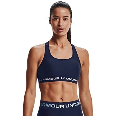 Image of Under Armour Crossback Medium support sports bra, Women&#039;s, Size: XS, Midnight navy/white