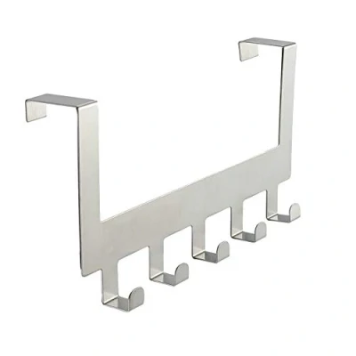 Image of Over The Door Hook Hanger, Heavy Duty Organizer Rack for Coat, Towel, Bag, Keys and Robe Stainless Steel (5 Hooks, Silver)