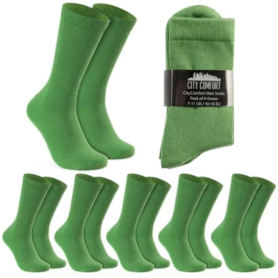 Image of CityComfort Mens Calf Socks, Breathable Crew Socks Multipack Gifts (Green 6 Pack)