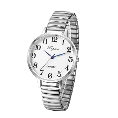 Image of JewelryWe Women&#039;s Elastic Watch Easy Reader Analog Big Dial Round Quartz Wristwatch for Xmas