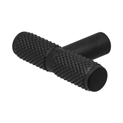 Image of Decoranddecor Aurelia Knurled Round Kitchen Cupboard Handles T Bar Cabinet Furniture Knobs for Cupboards &amp; Draws Matt Black 50mm Single Hole Knob