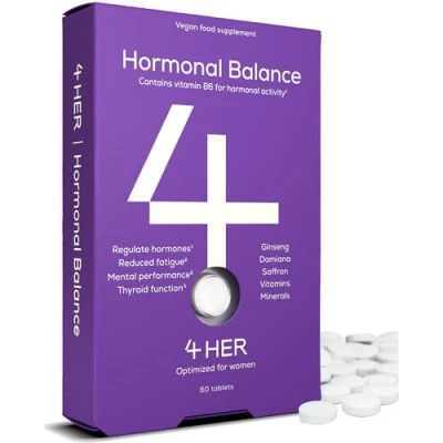 Image of 4 HER Hormonal Balance for Women 60 Vegan Tablets with Damiana, Ginseng, Saffron &amp; Vitamin B6 Hormone Women, Reduced Fatigue and Mental Performance