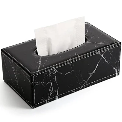 Image of GORESE Rectangular Tissue Box Holder Cover PU Leather Facial Dispenser for Home Bathroom, Living Room, Bedroom, Dinning Office, Car Automotive Decoration(Black Marble)