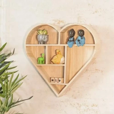 Image of HomeZone Modern Heart Shape Wall Hanging Shelf Rustic Shelves Small Wooden Floating Decorative Display for Kitchen, Home Decor,Living room decor cute