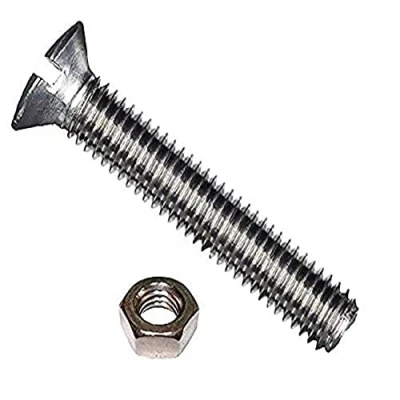 Image of Merriway BH02525 (25 Pcs) Slotted Countersunk Head Machine Screws with Nuts, M5 x 50mm (3/16 inch 2 inch) Bright Zinc Plated Pack of 25 Pieces