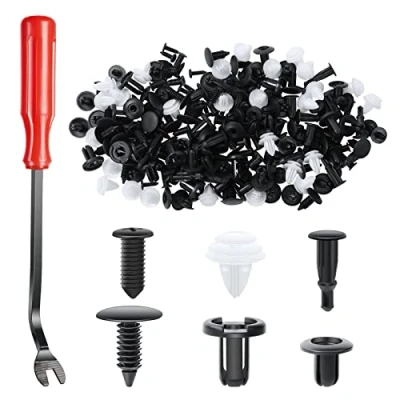 Image of URAQT Car Body Trim Clips, 130 PCS Universal Retainer Plastic Nylon Rivet Clamp with Fastener Remover Tools, Door Bumper Fender Liner Sealing Strip Fixed Clips Fasteners Tools