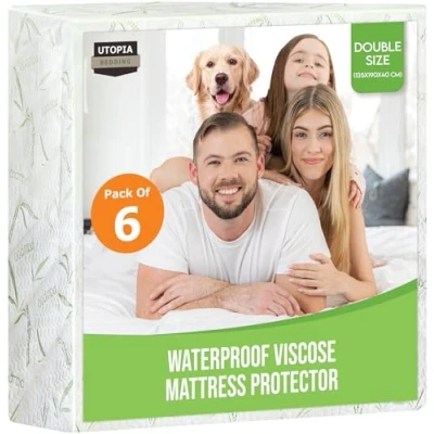 Image of Utopia Bedding Waterproof Viscose Mattress Protector, Double Bed Size (Pack of 6 135 x 190 30 cm), Premium Cover, OEKO Tex Certified, Machine Washable Protector