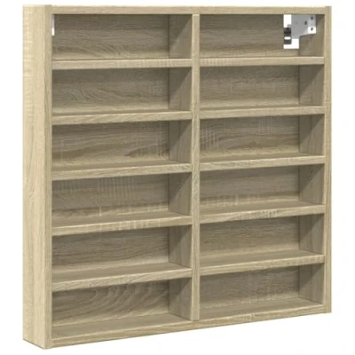 Image of vidaXL Vitrine Cabinet Floating Shelf Wall Sonoma Oak 12 Shelves Engineered Wood 60x8.5x58 cm Modern Versatile Storage for Living Room/Bedroom/Hallway