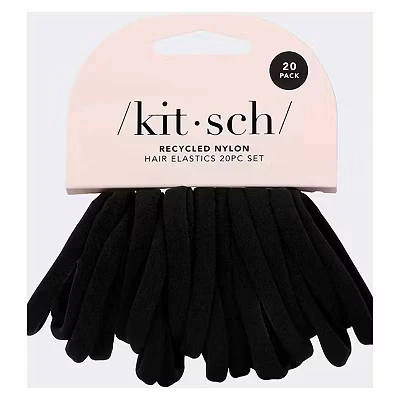 Image of Eco Friendly Nylon Hair Elastics, Ties for Women, Elastic Bands, 20 Count (Black)