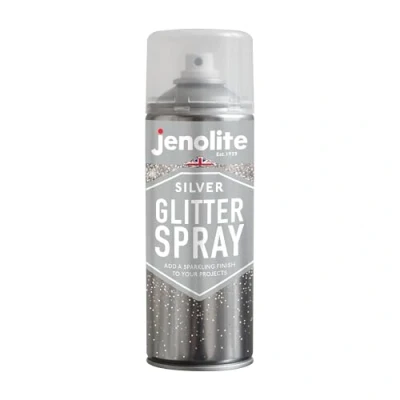 Image of JENOLITE Glitter Spray Paint Silver In Clear Sealant 400ml Lacquer With Fine Multi Surface Ideal for Picture Frames, Mirrors, Ornaments &amp; Crafting