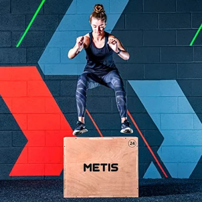 Image of METIS Gym Plyometric Jump Box Equipment for Home &amp; Commercial 3 in 1 Plyo Exercise to Aid Strength Training 20&quot; x 24&quot; 30&quot; Wooden