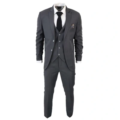 Image of TruClothing Mens IM1 Classic Plain Charcoal 3 Piece Suit Size 36 (Chest)