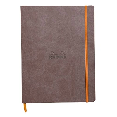 Image of RHODIA 117553C Chocolate Flexible Notebook 19x25 cm Dot 160 pages 90g Ivory Clairefontaine Paper Bookmark, Elastic Closure Faux Leather Cover Rhodiarama Collection