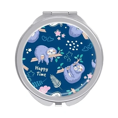 Image of Tropical Sloths Compact Mirror Round Pocket Makeup Double Sided Magnification Folding Portable Hand