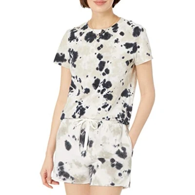 Image of The Drop Women&#039;s Courtney Short Sleeve Tiny Crewneck Jersey T Shirt, Black Tie Dye, XXS