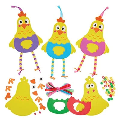 Image of Baker Ross FX569 Chicken Dangly Leg Decoration Kits Pack of 5, Bead Craft Kit for Kids
