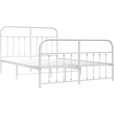 Image of vidaXL Classic Bed Frame with Sturdy Metal Construction and Elegant Design, Headboard Footboard, Extra Under Storage, 150x200 cm, White