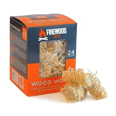 Image of Laeto Firewood Depot Box Of Wood Wool Fire Lighters Lighters, Eco Friendly Firelighters, Natural Firelighters For Burners, Log Barn x1 (24 Pieces)