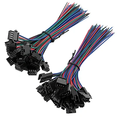 Image of YIXISI 20 Pairs JST SM 4 Pin 2.54mm Pitch Plug Male and Female Connector Adapter with 150mm Electrical Cable Wire for LED Light