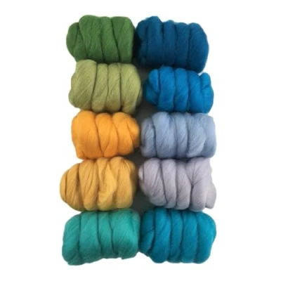 Image of Seaside 250gm pack of 10 Merino Wool Tops for Needle &amp; Wet Felting and Spindle Spinning