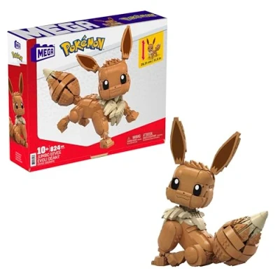 Image of MEGA Pokémon Jumbo Eevee toy building set, 11 inches tall, poseable, 824 bricks and pieces, for boys girls, ages 6 up, GMD34