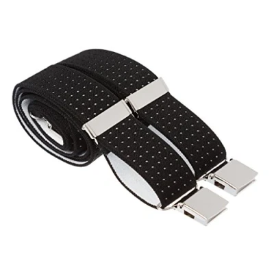 Image of XL Black Trouser Braces Mens Suspenders Quality Pin Dot Strong Elastic With Large Heavy Duty Clips Extra Long 48 Inch (XL (48 Inches Long), Black)