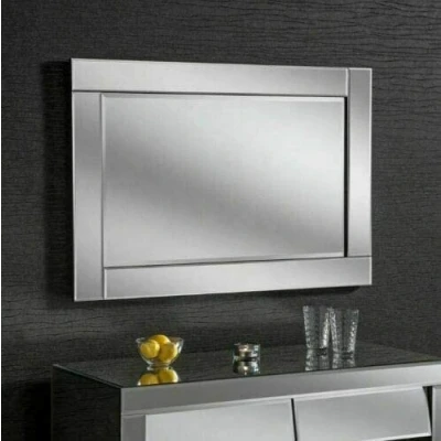 Image of Biznest Large Chloe Silver Glass Frame Rectangle Bevelled Modern Wall Mirror 90X60Cm Decor Gift