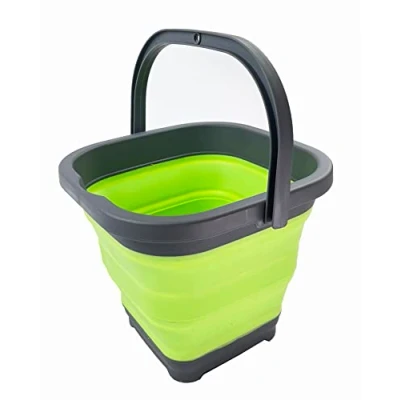 Image of SAMMART 5L Collapsible Rectangular Handy Basket/Bucket (Grey/Grass Green)