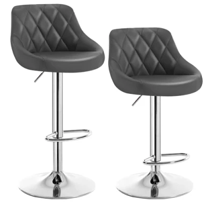 Image of WOLTU Bar Stools Grey Chairs Breakfast Dining for Kitchen Island Counter Set of 2 pcs Leatherette Exterior, Adjustable Swivel Gas Lift, Steel Footrest &amp; Base