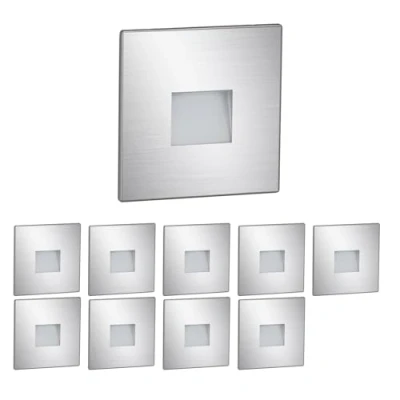 Image of ledscom.de 10 LED Staircase Light/recessed Wall Light FOW for Indoor and Outdoor use, Downlight, Angular, Stainless Steel, 85 x 85mm, Warm White