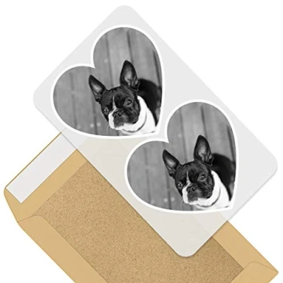 Image of Awesome 2 x Heart Stickers 10 cm BW Cute Boston Terrier Dog Puppy Fun Decals for Laptops,Tablets,Luggage,Scrap Booking,Fridges #37536