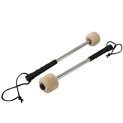Image of Tsudoku 2Pcs Bass Drum Mallet Felt Percussion Mallets Timpani Sticks with Stainless Steel Handle,White