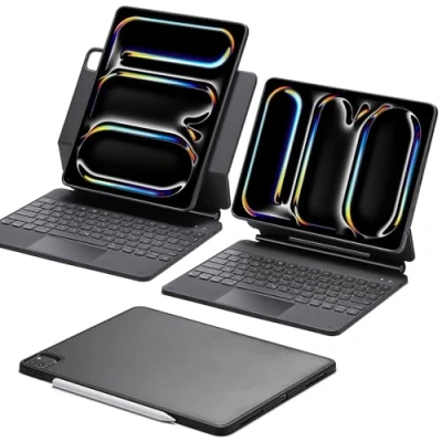 Image of ESR iPad Pro 13 Inch Case with Keyboard (M4, 2024), Easy Set Magnetic Stand, Portrait/Raised Modes for Keyboard, Removable Case, Rebound 360 Series, Black