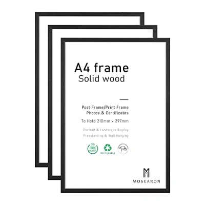 Image of A4 Photo Frame, 3 Pack 21x30cm Black Picture Frame,Certificate Frame for Wall Mount or Table Top Display (Black Wood)