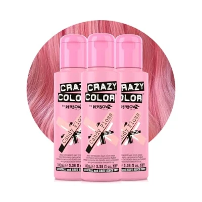 Image of Crazy Color Vibrant Candy Floss Semi Permanent Trio Hair Dye. Highly Pigmented Pastel Pink Conditioning &amp; Oil Nourishing Vegan Formula No Bleach or Ammonia 300ml