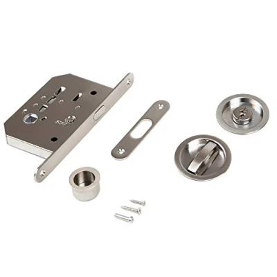 Image of Emuca Lock kit for Sliding Doors with Round Spindle, Spindle Door, Ø57mm (2,24 inch), Steel, Satin Nickel