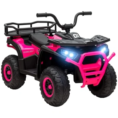 Image of AIYAPLAY 12V Kids Electric Ride on ATV, Battery Powered Quad Bike with 4 Suspension Wheels, Forward Reverse Function, Headlights Music, Storage Basket, for Ages 3 5 Years Pink