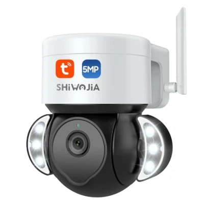 Image of SHIWOJIA PTZ Camera Outdoor, Floodlight Security 5MP CCTV Tuya Smart Life Camera, Two way Audio, Color Night Vision,AI Human Motion Detection