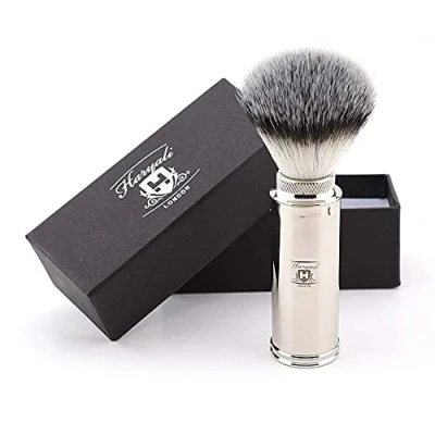 Image of Haryali London Travel Shaving Brush with Nickel Plated Handle (Synthetic Silver Tip Hair)