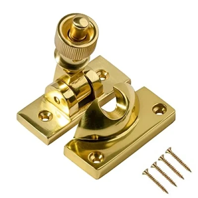 Image of TERF® Traditional Vintage Polished Brass Sash Window Lock Fastener Brighton Pattern With Fixing Screws For Wood Aluminium UPVC Vinyl Frames Pack of 1