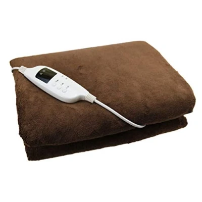Image of Electric Heated Throw Brown Over Under Blanket Fleece Bed Washable Soft Mattress
